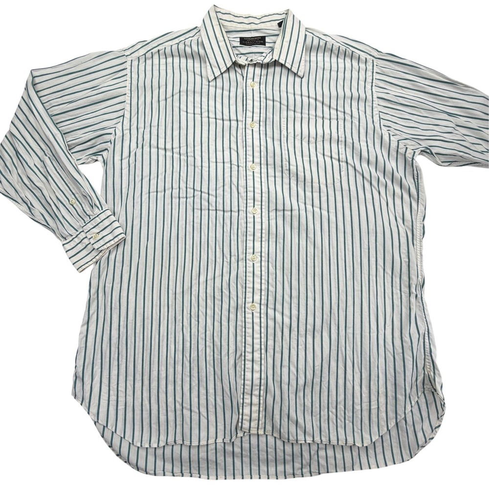 Gitman Bros. Shirt Mens 16.5 36/37 White Striped Long Sleeve Point Collar Cotton